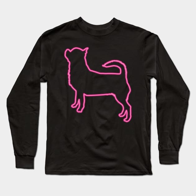 80's Gift 80s Retro Neon Sign Chihuahua Long Sleeve T-Shirt by PhuNguyen